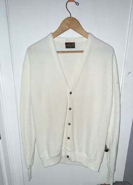 Oakton Limited Vintage Men's Ivory White V-Neck Cardigan Sweater Size Large